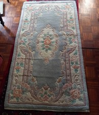 Vintage Oriental Chinese Wool Light Blue Ground RUG CARPET 31 x 56ins Vgc