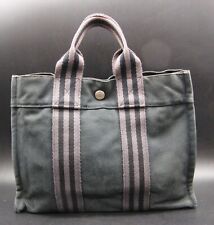 HERMES Paris Black Cotton Vintage Tote Hand Bag Purse B056