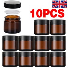 10x 60ml Empty Round Cosmetic Glass Jar Tinted Brown Lids Lotions Container