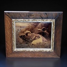 VICTORIAN Late 19th Century Sweet Baby with Dog FRAMED CRYSTOLEUM PICTURE