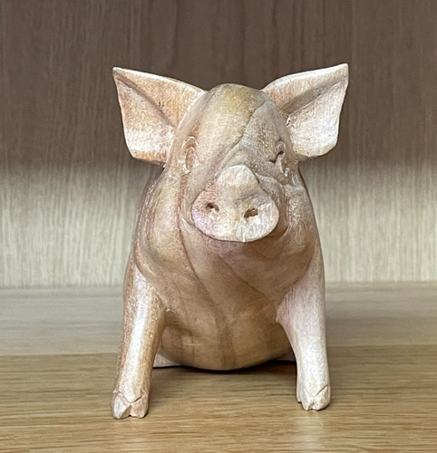 Vintage hand carved wooden pig - vintage,
