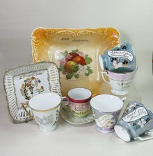 Lot Of 8 Antique Porcelain Welsh & English Souvenir Mugs Cups & Saucers Bowls