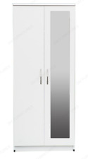 Tall Wooden White 2 Door Preassembled Wardrobe Bedroom Storage Hanging Bar