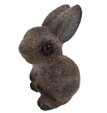 Vintage 1960s Flocked Bunny Rabbit Grey With Amber Eyes 10cm Height Plastic