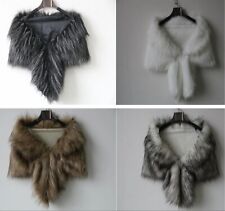 New Wedding Cape Faux Fur Long-Shawl Stole Wrap Shrug Scarf Party Warm Shawl
