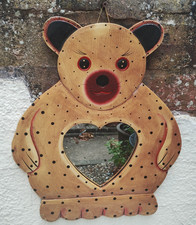 Vintage Teddy Bear Wall Mirror Nursery Painted Wood Heart Shaped Wooden