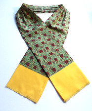 Vintage  1960s Scarf Style Cravat Green Claret Patterned with Yellow Ends
