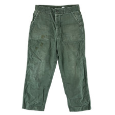 US Army Trousers Olive Green Sateen Vintage 60s Fatigue Vietnam W32 L26.5