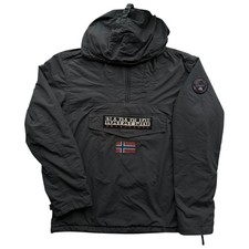 Napapijri Rainforest Mens Jacket L Grey Anorak Winter Fleece Lined Pull On