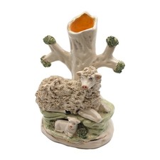 Antique English Staffordshire Textural Sheep Lamb Vase, Staffordshire Ware,