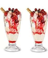 2 x TALL MILKSHAKE ICE CREAM SUNDAE DESSERT GLASSES - Knickerbocker Glory  300ml