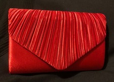 Red Satin Pleated  Front Envelope Style Clutch Bag 
