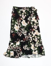 Zara Women’s Black Floral Wrap Midi Skirt Size M Viscose Spring Summer