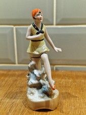 Vintage Handpainted Ceramic Bathing Belle Sea Swimmer Statue Figurine