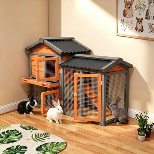 Rabbit hutch bunny cage - hutch, with