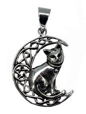 Silver Pendant Cat On Moon