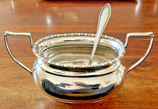 Antique Sampson Mordan & Co Silver Plated Twin Handled Sugar Bowl & Sugar Spoon