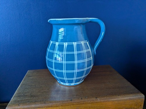 Large jug pitcher blue tartan - jug,