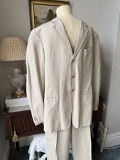 Mens Linen Suit Giorgio Armani Collezioni 52R Beige 2 Piece Single Breasted W36”