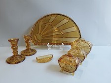 Soweby art deco amber glass Dressing Table set (sunray).  See description