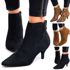 Womens Ankle Boots Low Mid Kitten Heel Work OL Pointed Toe Booties Shoes Size 
