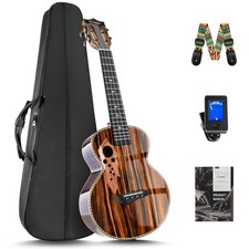CAG94 Glossy Black Ebony 23" Concert Ukulele for Beginner | Handmade Ukelele Sta