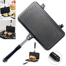 Non Stick Double Sided Sandwich Maker Breakfast Pan Grill Toaster Stove Top BBQ