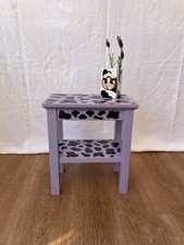 Purple Side Table with Shelf Cow Print Pattern Small Hand Painted Plant Stand