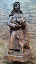 Vintage wooden carved French figure of woman with dogs