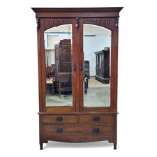 Antique Double Door Wardrobe - Carved Walnut Mirror Door Wardrobe With Drawers