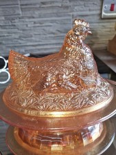 Vintage Sowerby  Marigold Carnival Glass  Hen On Nest With Chicks
