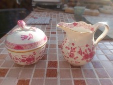 Meissen Indian Flower Pink Sugar Bowl Pill Box And Creamer