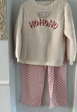 BNWT  TU Ho Ho Ho Fleece & Pink Red Spot Pyjama Set / Pyjamas Size 16 Christmas