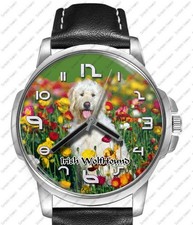 Irish Wolf Hound Pet Dog Black Leather Strap Watch