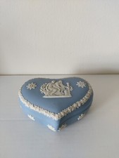 Wedgwood Heart Trinket Box Aesculapius Blue Jasperware Large Vintage British