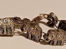 Gorgeous Vintage Elephant and moon slider Bracelet  silvertone Marcasite crystal
