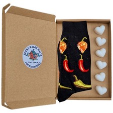 Scotch Bonnet, Fresno & JalapeÃ±o Chili Peppers Mens Socks & Wax Melts Gift Set