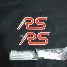 2x Silver Red Chrome RS Metal Front Grille Badge Emblem Sport Turbo Hatchback 3D