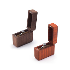 Magnetic Wooden Ring Box Proposal Engagement Jewellery Case Gift Small Brown