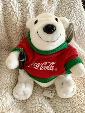 Vintage Tagged 1998 Coca Cola Polar Bear In Sweater Soft Plush Bean Bag Toy