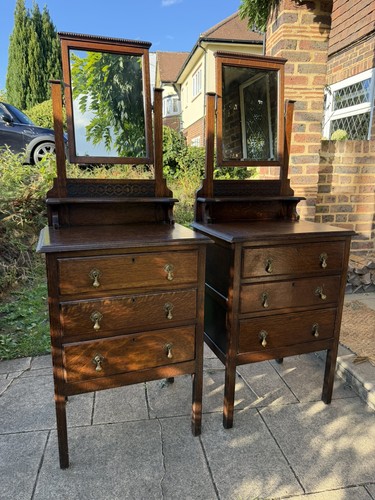Pair antique oak dressing - oak,