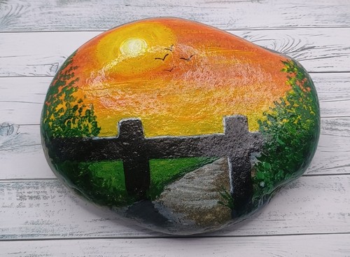 Hand painted pebble - hand, stone