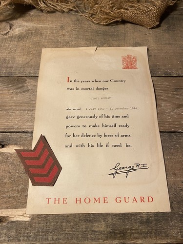 Ww2 home guard certificate and - home,