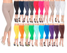 WOMEN'S LADIES CROPPED 3/4 LEGGINGS ACTIVE CAPRI LENGTH STRETCHY PANTS SIZE 6-24