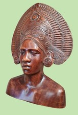 Vintage Bali Wood Bust Sculpture Janger Goddess Dancer Indonesian H: 10.5 inches