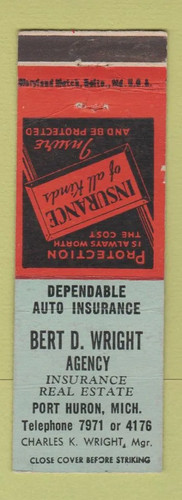 Matchbook cover bert wright - cover,