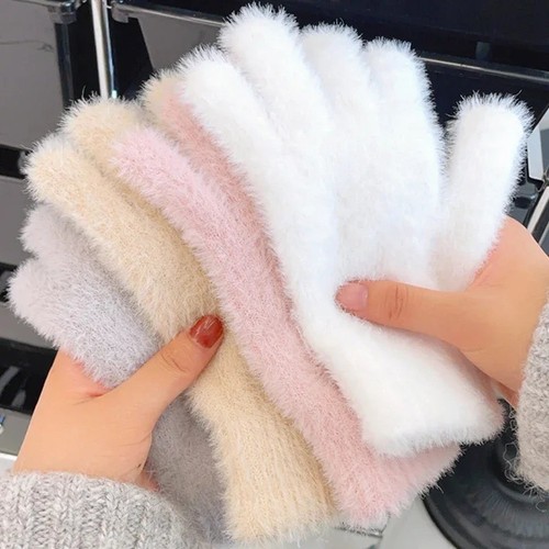 Plush gloves warm mink - warm,