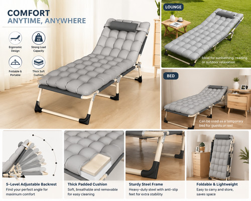 Folding bed camping travel - bed,