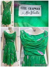 Rare CEIL CHAPMAN Stunning Green Chiffon Dress. True Collectible Vintage