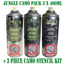 Jungle Army Camo Spray Paint 3 Pack + Large Stencil Kit Military Airsoft Models